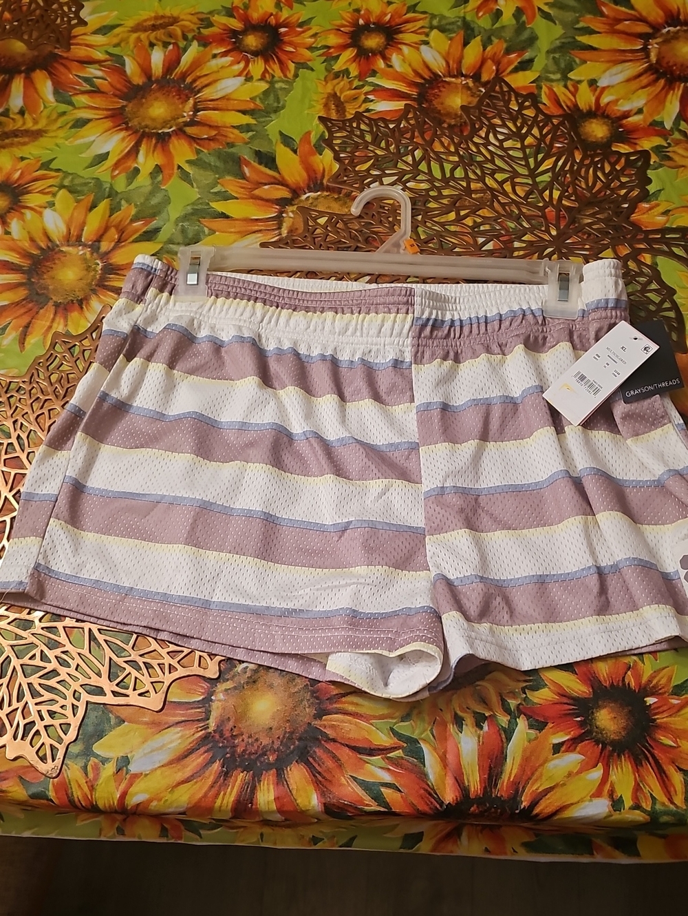 Grayson Threads Striped Mesh Athletic Shorts in Mauve, White and Light Blue